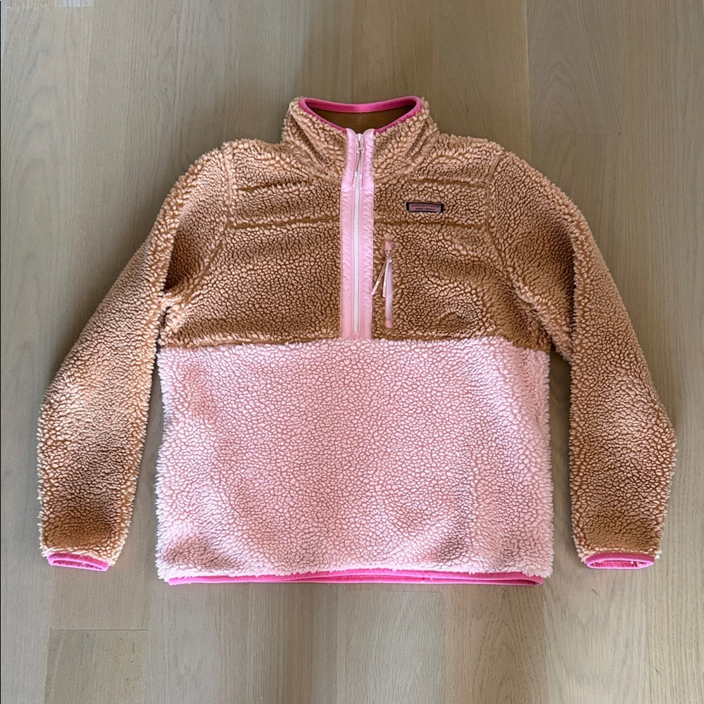 Vineyard Vines Two-Tone Teddy Pullover in Pink and Tan